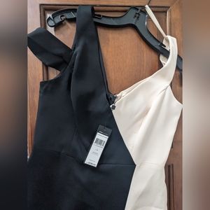 BCBGMaxAzria, Size 8, Black Combo Color-Blocked Cold-Shoulder Gown